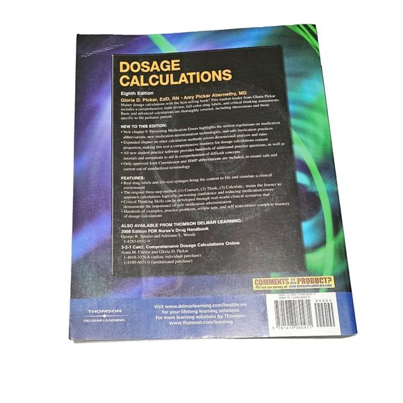 Dosage Calculations 8 edition. Gloria D. Pickar / Amy Pickar Abernethy Medical - Picture 2 of 6